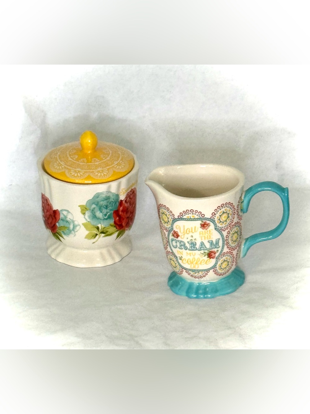 Pioneer Woman Cream & Sugar Stone Ware Set